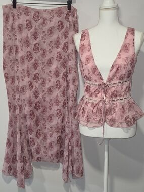 NWT Princess Polly Boho Pink Paisley Two-Piece Skirt Set Women's Size 8